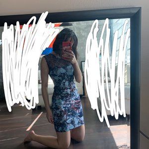 elegant blue lace up floral body con